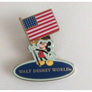2002 Walt Disney World Mickey Mouse Holding USA Flag 1.75" x 1.5" Lapel Hat Pin